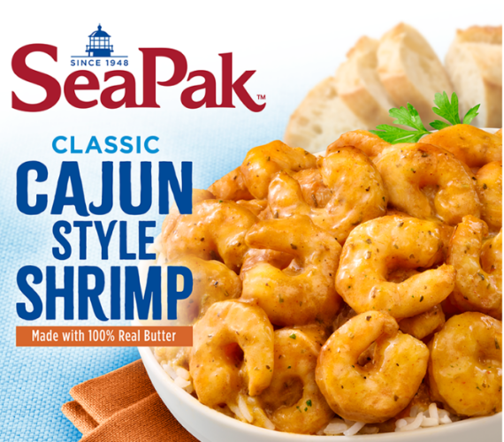 SeaPak Classic Cajun Style Shrimp is Made with 100% Real Butter